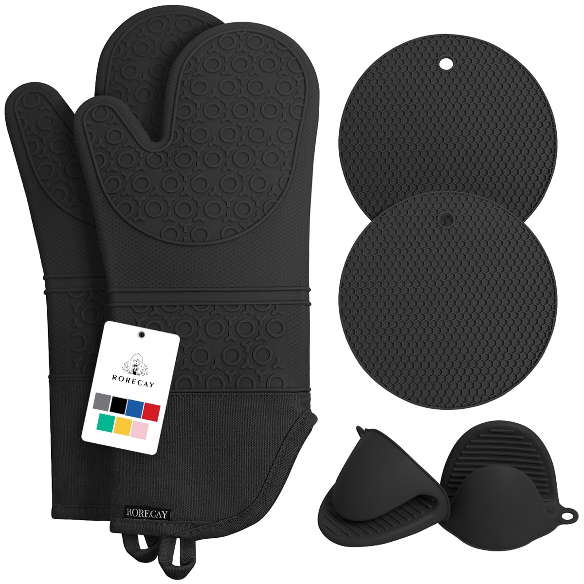 RORECAY Silicone Oven Mitts and Pot Holders Sets, Gloves for Kitchen, Beige