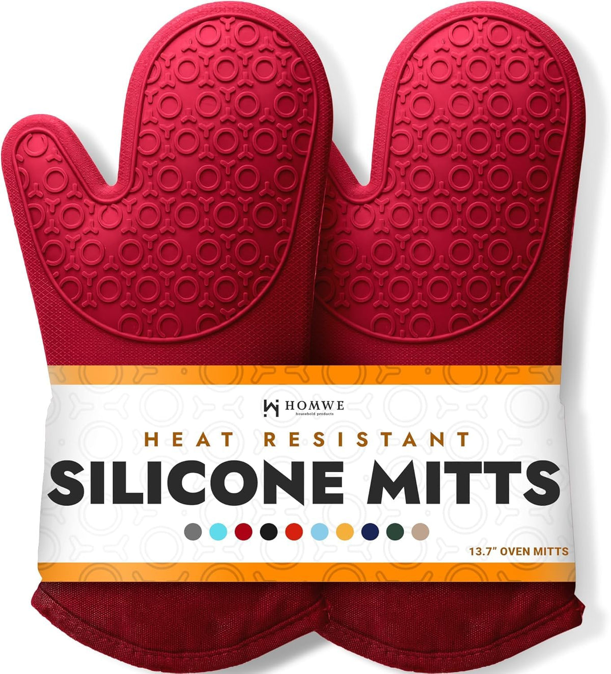 BPA-Free Silicone Oven Mitts Ultra Heat Resistant up to 500°F - Oven Mitts with Thick Cotton Liner - Long Slip Resistant Pot Holders, Flexible Oven Gloves - Black 13.7"