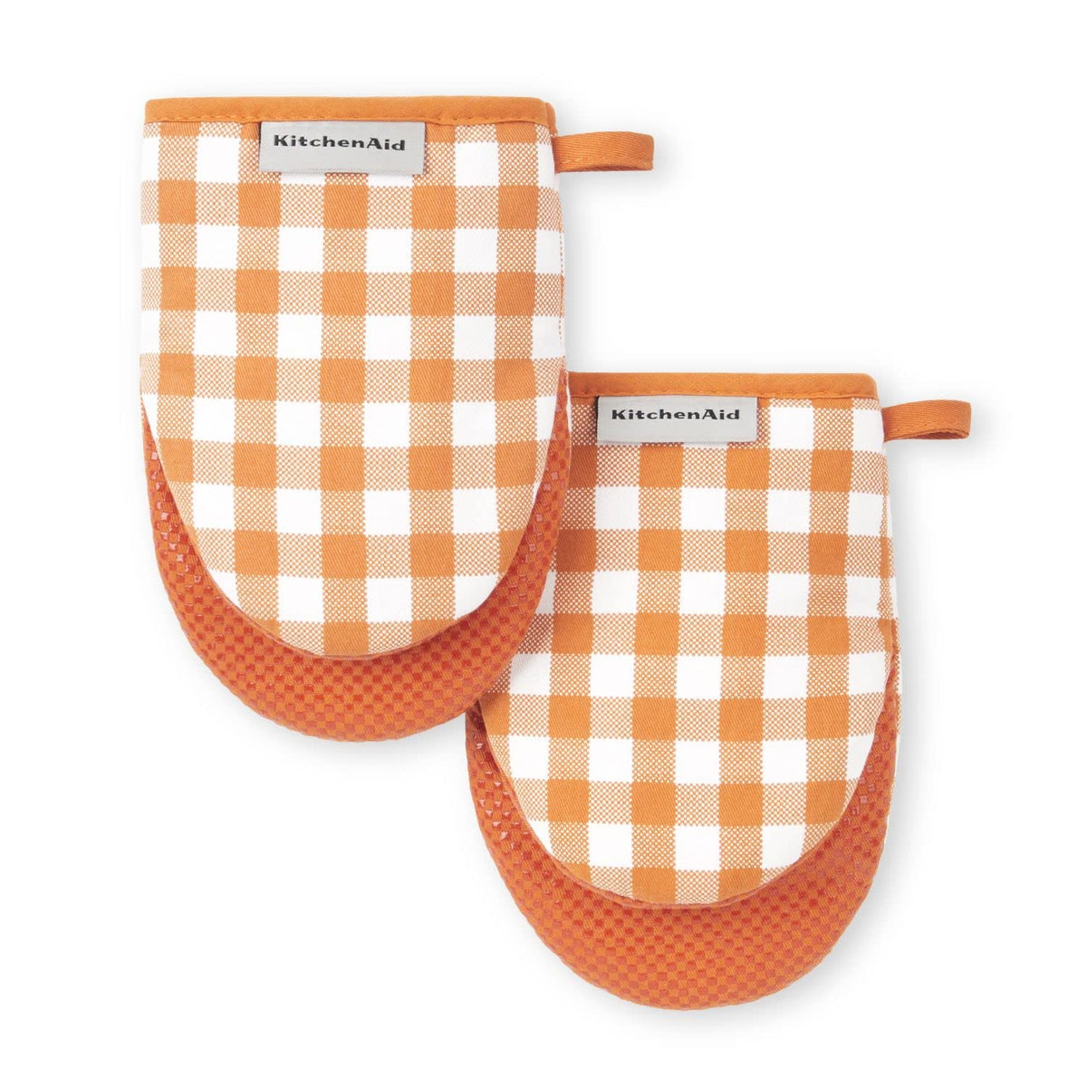 KitchenAid Gingham Mini Oven Mitt 2-Pack Set, Milkshake Tan, 5.5"x8"