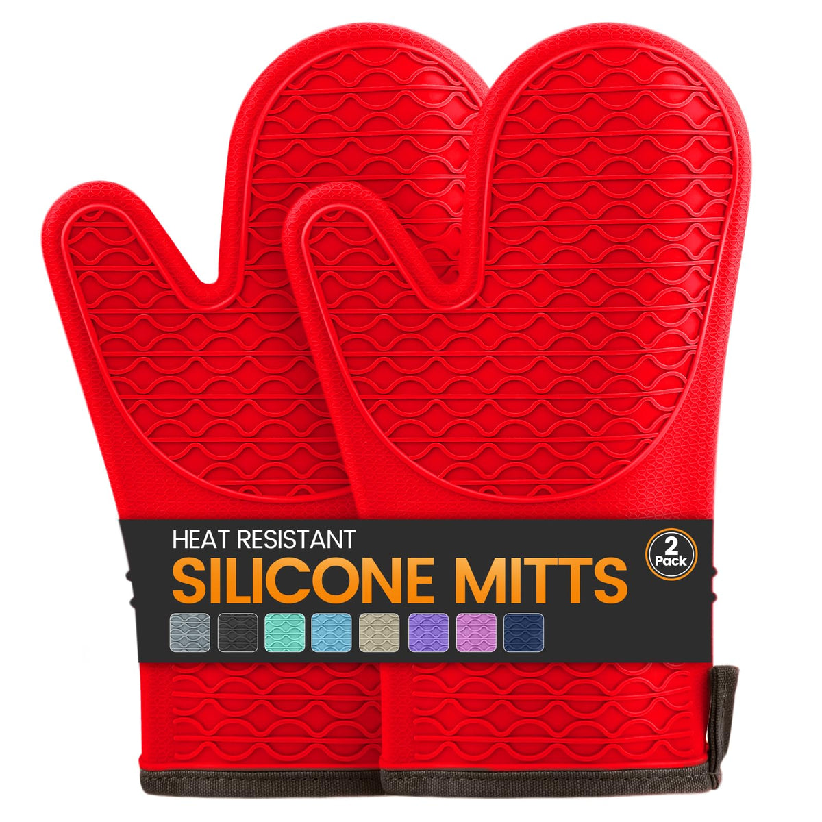 Silicone Oven Mitts, Heat Resistant 2PCS Oven Mitts with Soft Cotton Lining, Waterproof Non-Slip Grip Oven Glove, Kitchen Potholder Mits for BBQ, Baking, Cooking, 12.5 Inch - Grey