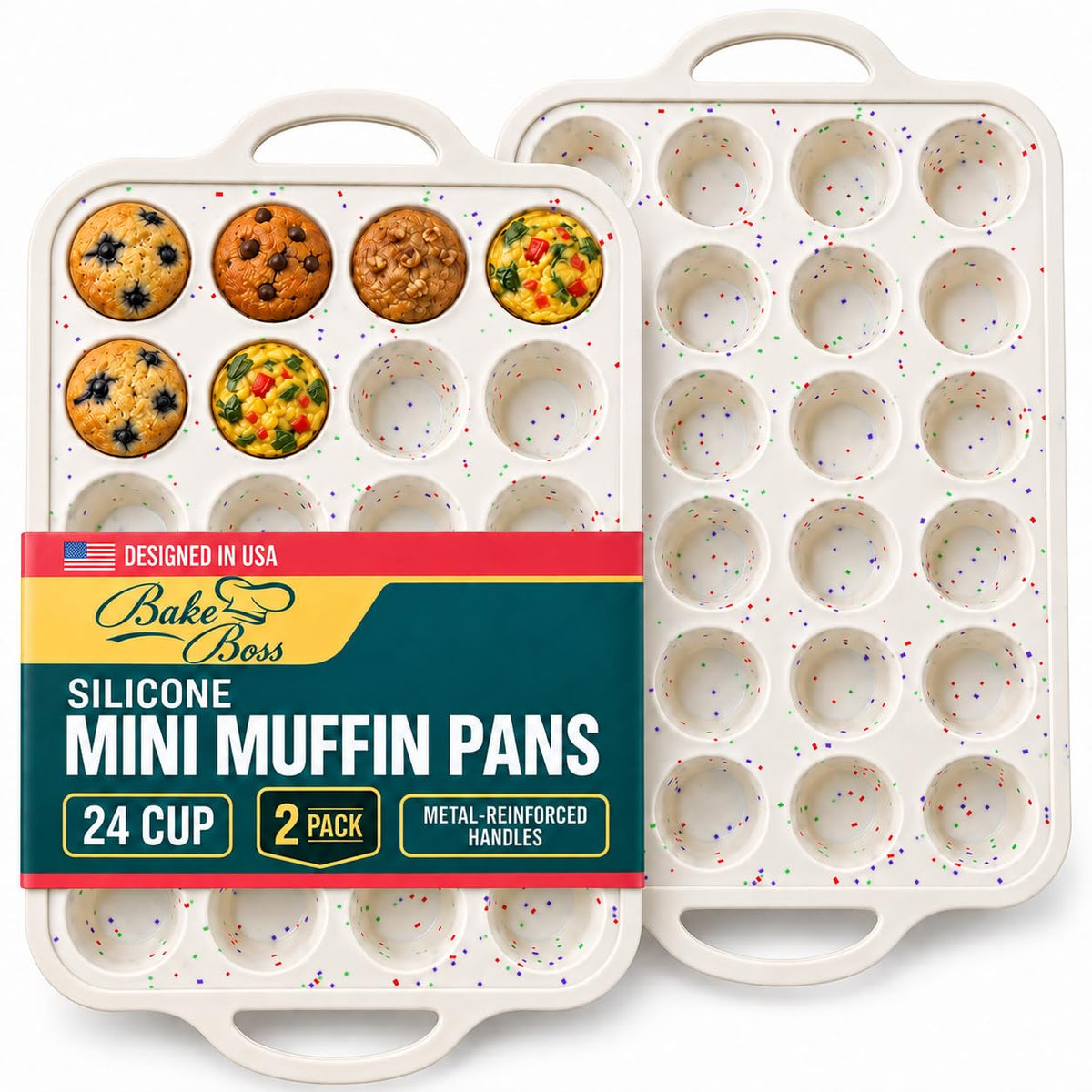 Silicone Muffin Pans, 2-Pack Regular 12 Cup & Mini 24 Cup, BPA-Free