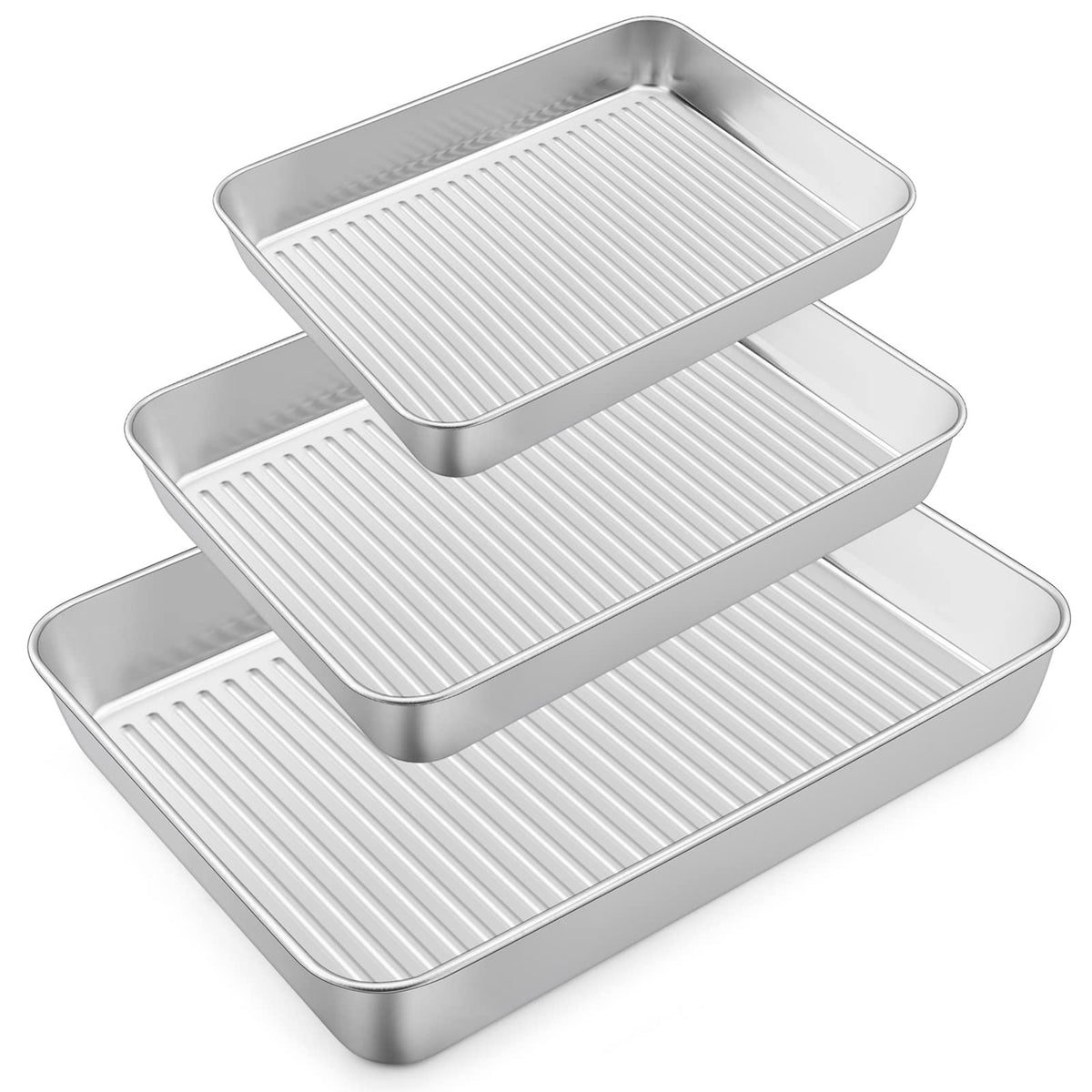 E-far Baking Pans Set of 3, Stainless Steel Sheet Cake Pan for Oven