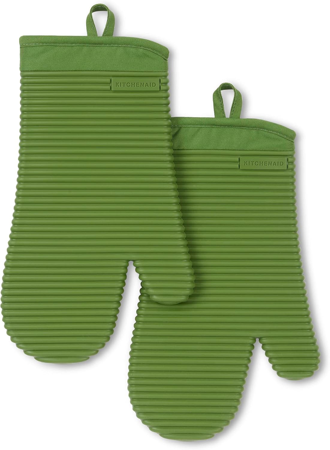 KITCHENAID Ribbed Soft Silicone Oven Mitt 2-Pack Set, Matte Black, 7.5"x13"