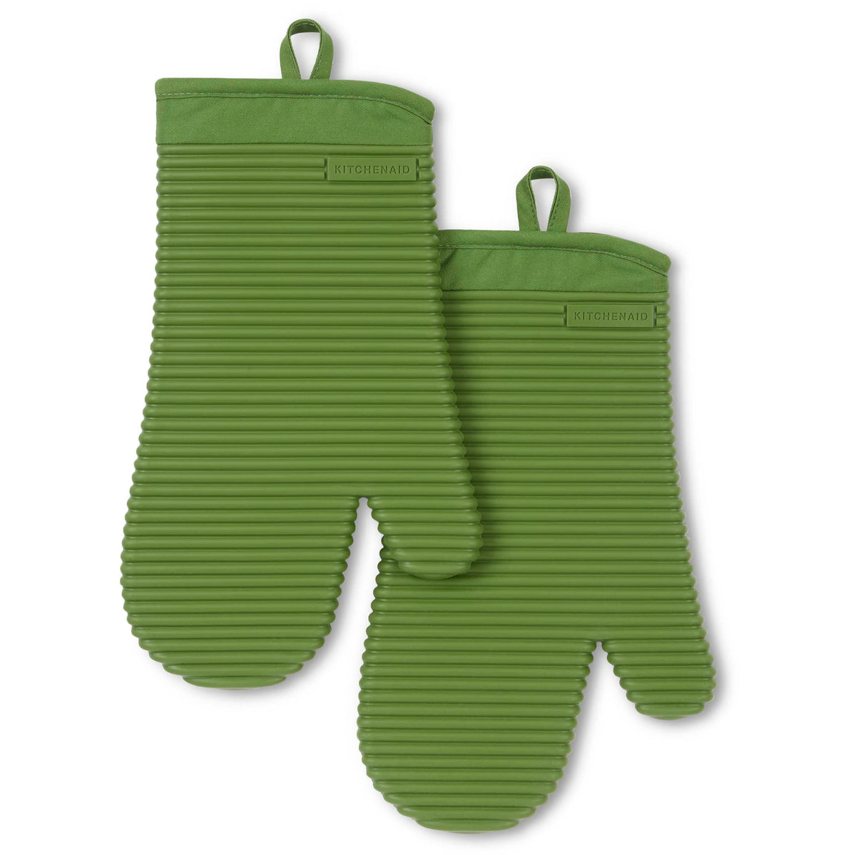 KITCHENAID Ribbed Soft Silicone Oven Mitt 2-Pack Set, Matte Black, 7.5"x13"