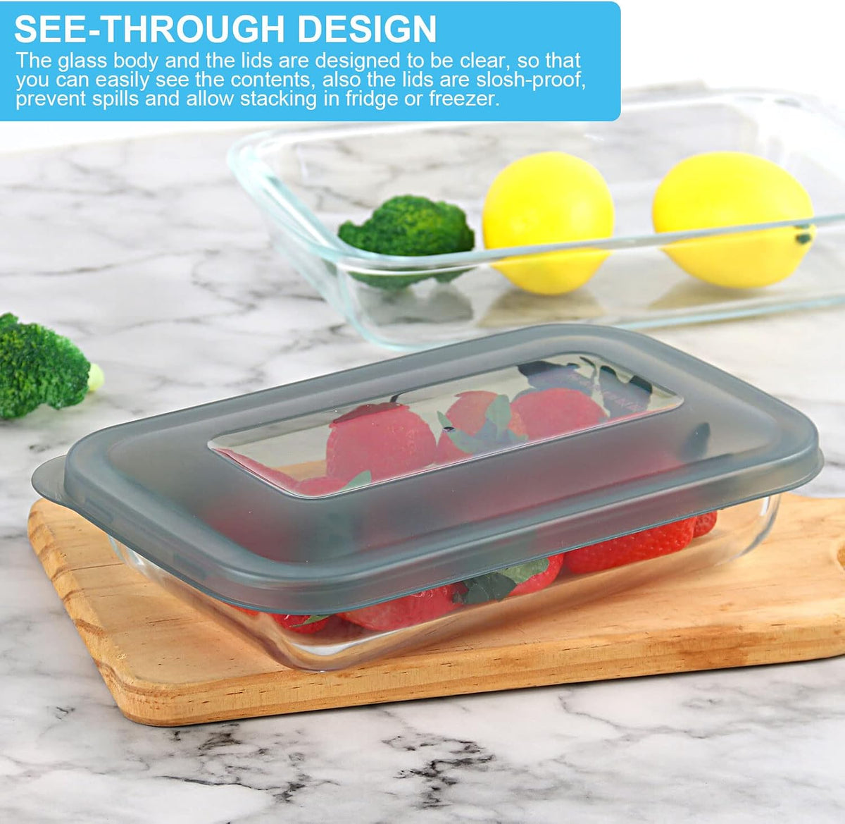 KOMUEE 8 Pieces Glass Baking Dish with Lids, Gray
