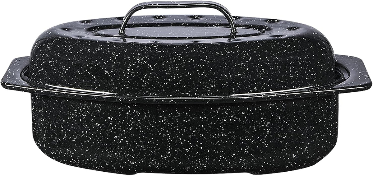 Granite Ware 13" Oval Roaster with Lid – Enameled Steel, Oven Safe to 932°F – Ideal for Roasting, Baking & Sourdough Bread – Self-Basting Cover, Dishwasher Safe, 7 lb Capacity