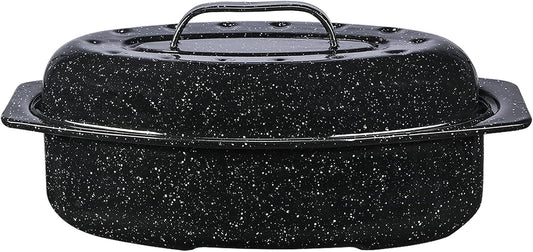 Granite Ware 13" Oval Roaster with Lid – Enameled Steel, Oven Safe to 932°F – Ideal for Roasting, Baking & Sourdough Bread – Self-Basting Cover, Dishwasher Safe, 7 lb Capacity