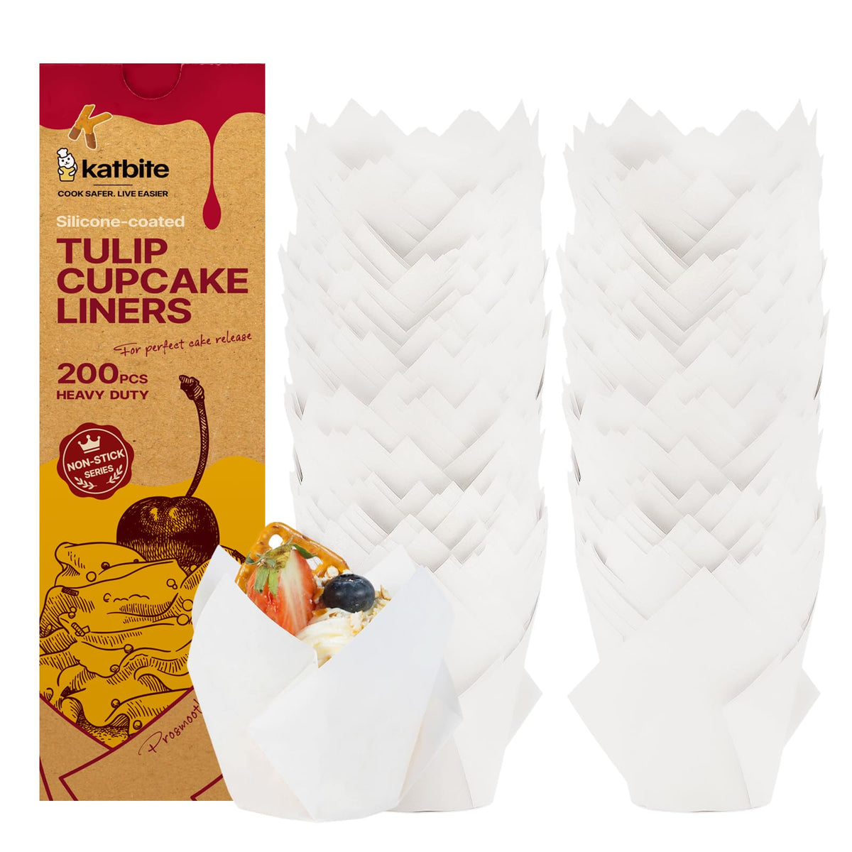 Katbite Tulip Cupcake Liners 200PCS, Muffin Baking Cups Holders