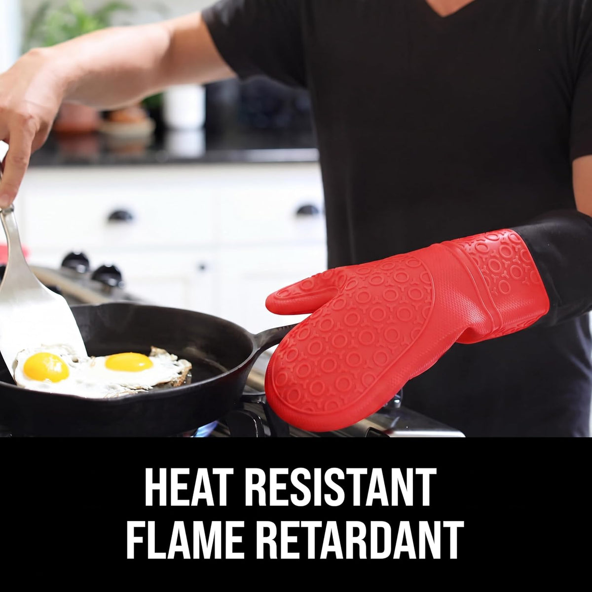 BPA-Free Soft Silicone Oven Mitts - Ultra Heat Resistant Oven Mitts with Thick Cotton Liner - Extra Long Slip Resistant Pot Holders, Flexible Oven Gloves