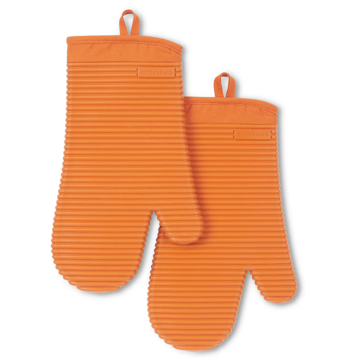 KITCHENAID Ribbed Soft Silicone Oven Mitt 2-Pack Set, 7.5"x13", Blue Willow