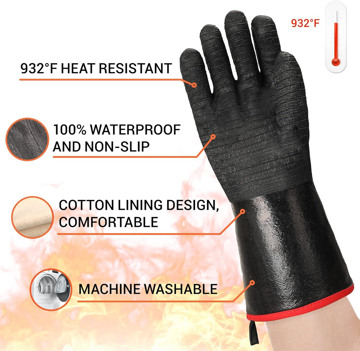 Schwer Heat Resistant BBQ Glove for Oven & Fryer Smoker, CR8000, 14inch