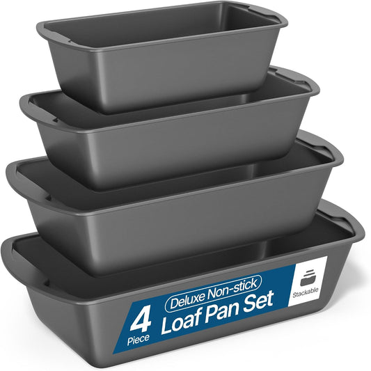 Loaf Pan Set 4-Piece - Deluxe Nonstick Carbon Steel Bakeware for Perfect Bread and Cakes – Dishwasher Safe, Premium Pans for Home Baking