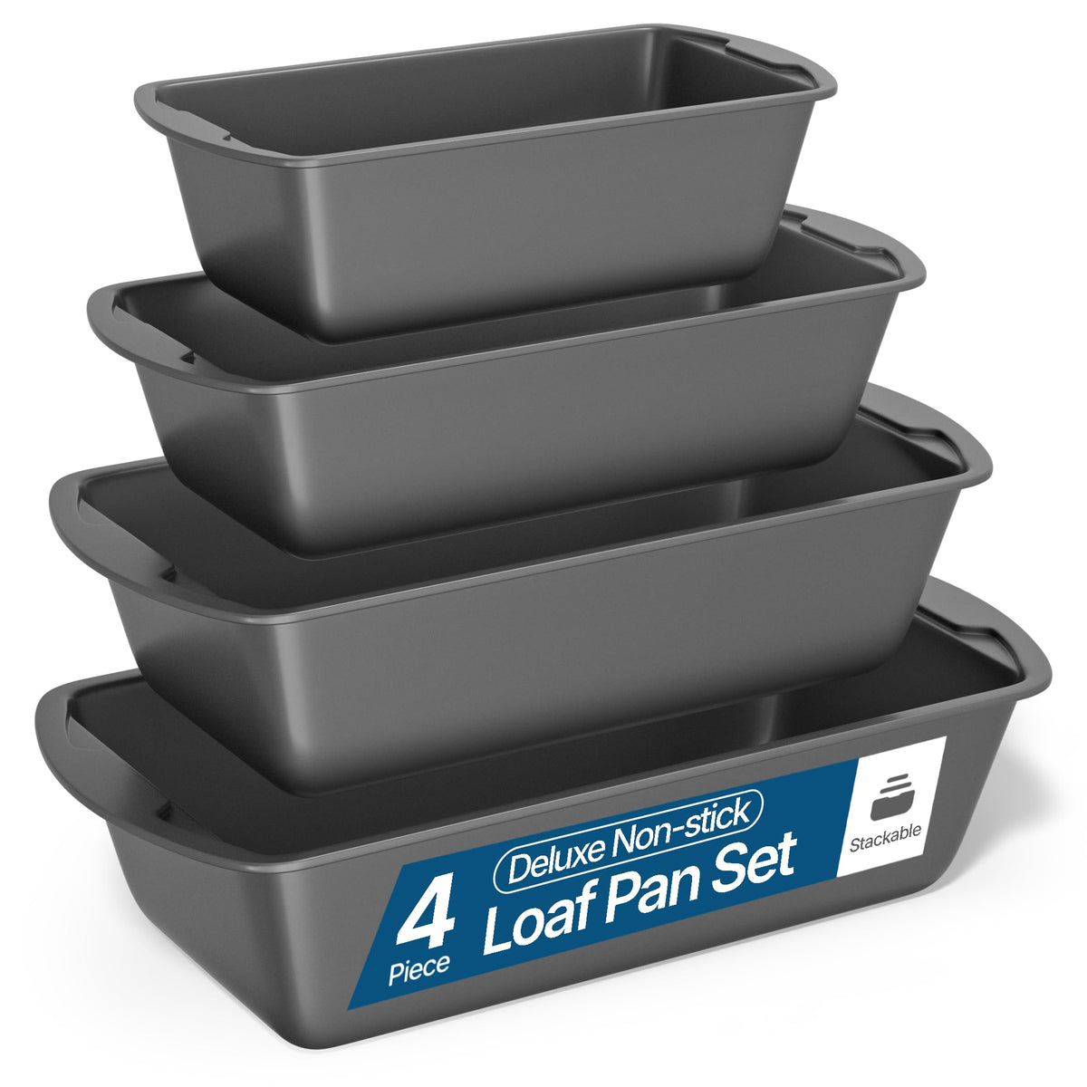Loaf Pan Set 4-Piece - Deluxe Nonstick Carbon Steel Bakeware for Perfect Bread and Cakes – Dishwasher Safe, Premium Pans for Home Baking