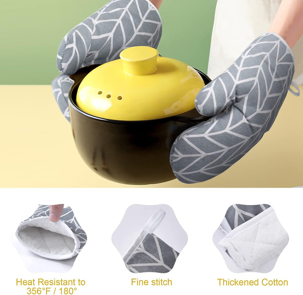 AUAUY Oven Mitts and Pot Holders 6PCS Set, 392°F Heat Resistant BBQ Gloves