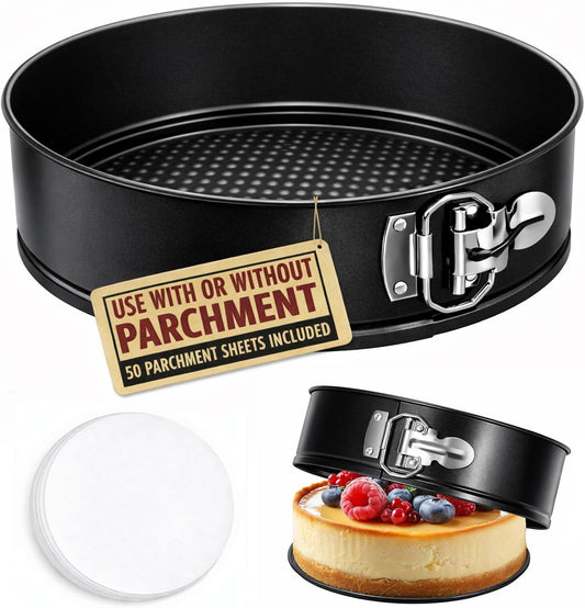 10 Inch Springform Pan with 50 Pcs Parchment Paper Cheesecake Baking Mold