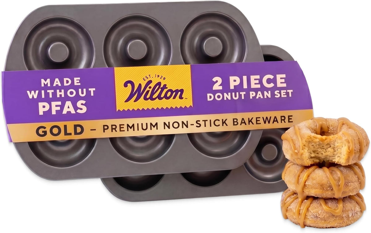Wilton Gold Non-Stick Donut Pan Set, Made Without PFAS, 2-Piece