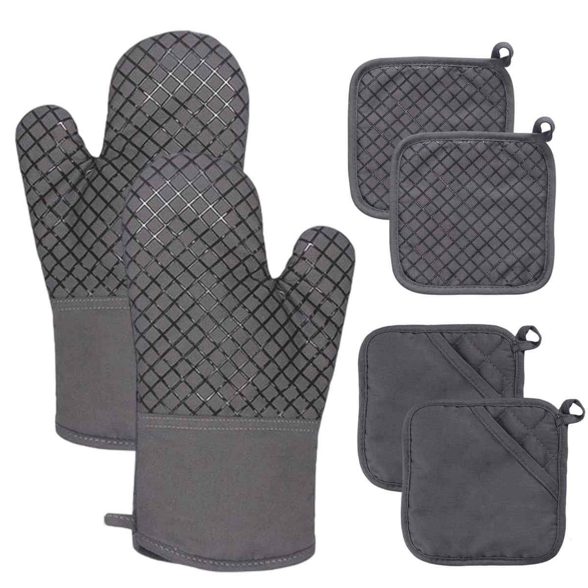 4 Pcs Oven Mitts and Pot Holders,500°F High Heat Resistant Kitchen Oven Mitts with Pot Holders,Long Oven Mitts with Recycled Cotton Infill and Silicone Non-Slip Surface for Baking and Cooking(Grey)