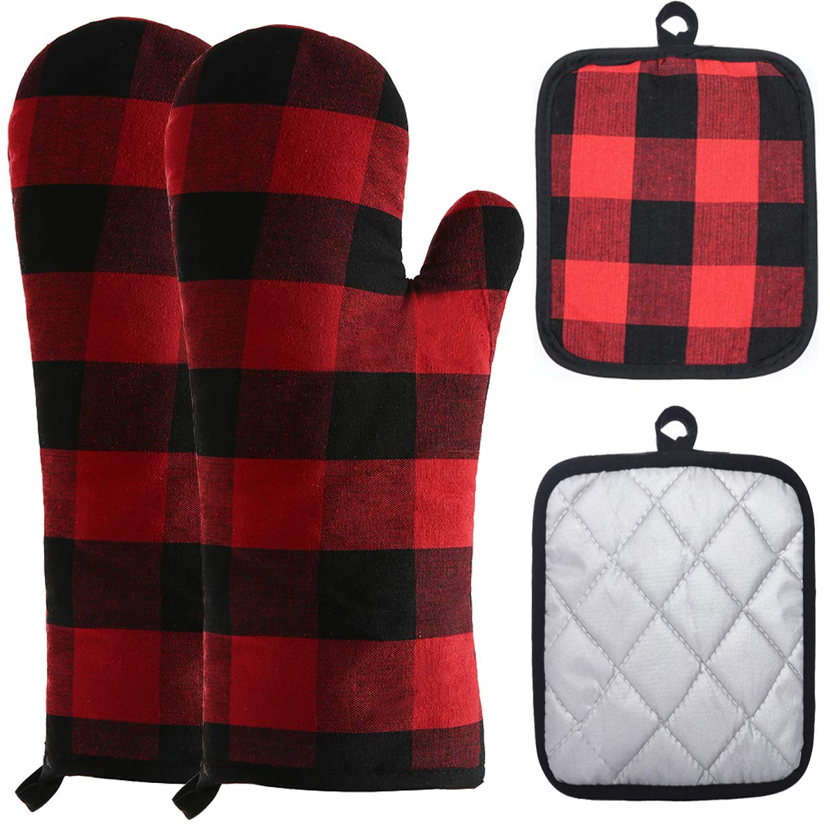WinChange Oven Mitts and Potholders BBQ Gloves-Oven Mitts and Pot Holders Sets with Recycled Cotton Infill Silicone Non-Slip Cooking Gloves for Cooking Baking Grilling (4-Piece Set,Grey)