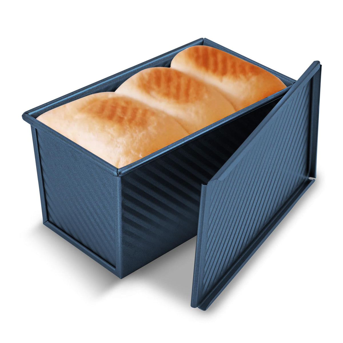 KITESSENSU Pullman Loaf Pan with Lid, 1 lb Dough Capacity Non-Stick Bakeware for Baking Bread, Carbon Steel Corrugated Bread Toast Box Mold with Cover for Baking Bread, Gold