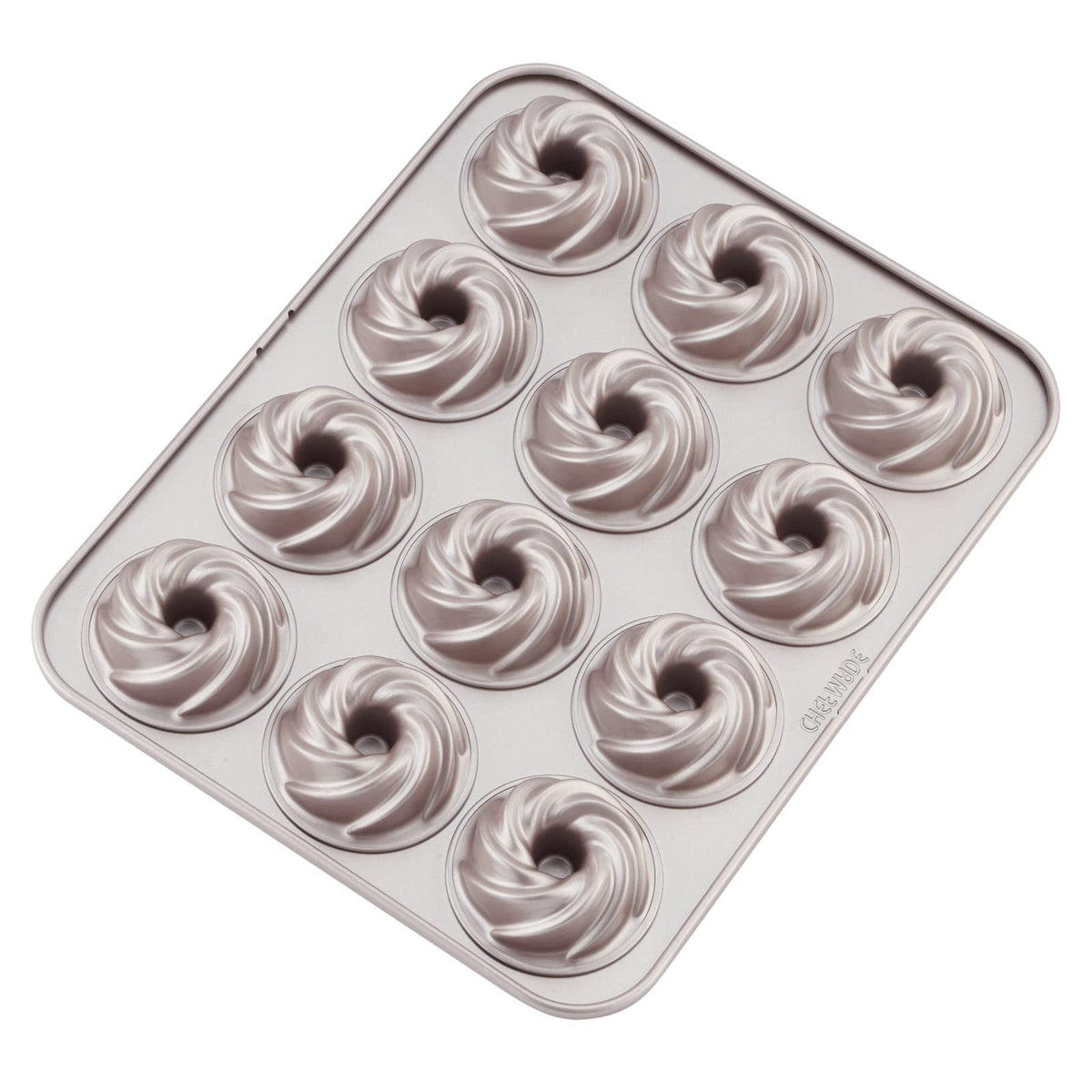 CHEFMADE Donut Mold Cake Pan, 12-Cavity Non-Stick Pattern Doughnut Bakeware for Oven Baking (Champagne Gold)