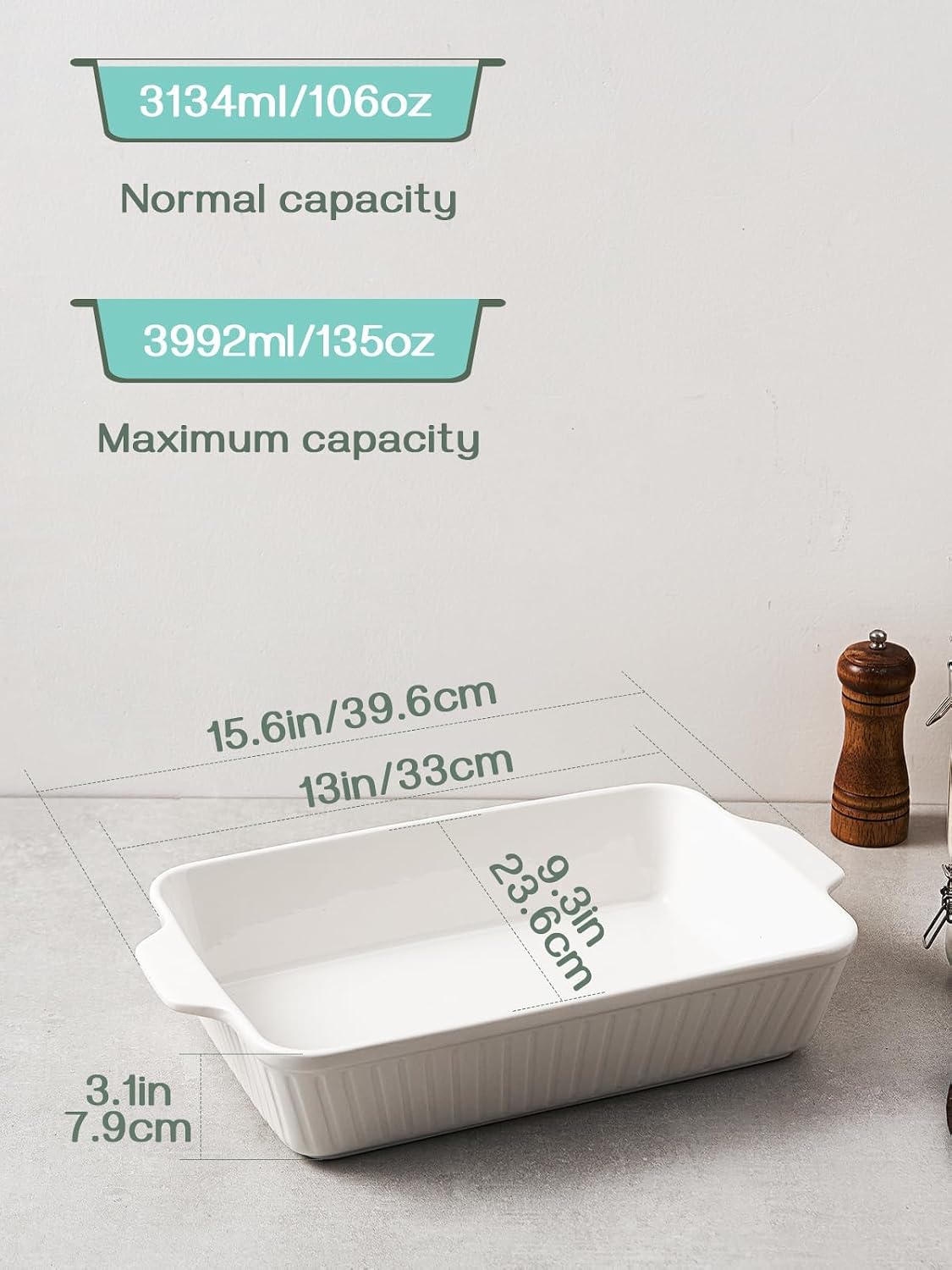 DOWAN Casserole Dish, 9x13 Ceramic Baking Dish, Large Lasagna Pan Deep for Oven, 4.2 Quarts Baking Pan with Handles, Oven Safe and Durable Bakeware for Lasagna, Home Decor, Wedding Gift, Soft White