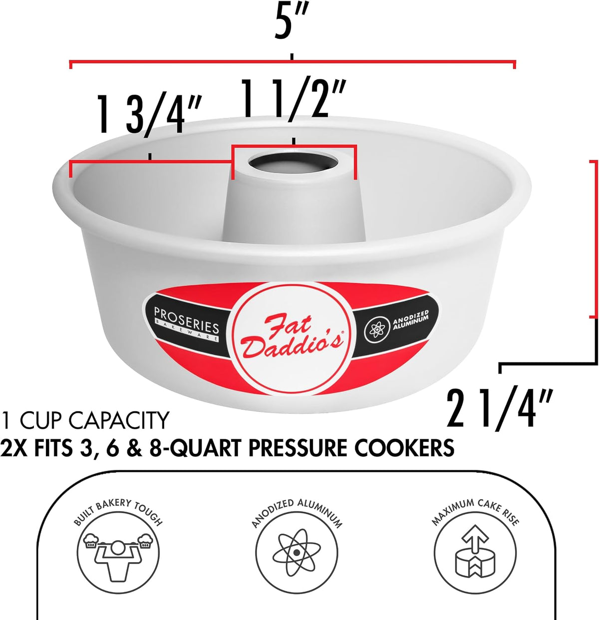 Fat Daddio's RMP-5 Anodized Aluminum Small Ring Mold Pan, 5 x 2.25 inch, Silver