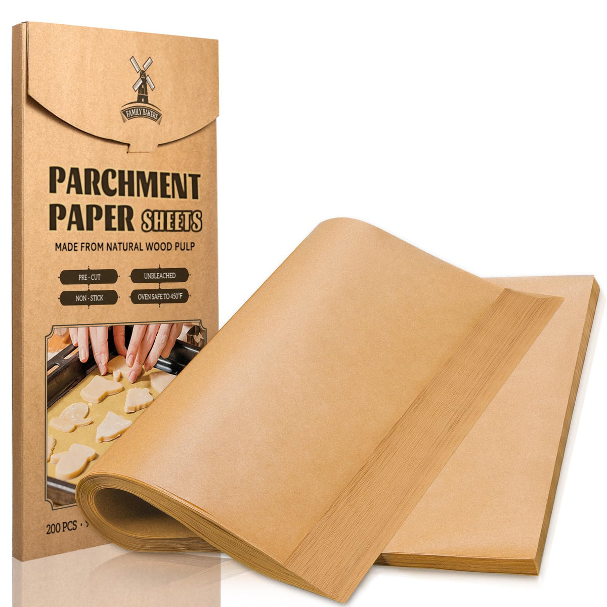 200 Pcs Parchment Paper Sheets, 12 x 16 Inch, Precut Non-Stick Parchment Sheets for Baking, Cooking, Grilling, Air Fryer and Steaming - Unbleached, Fit for Half Sheet Pans