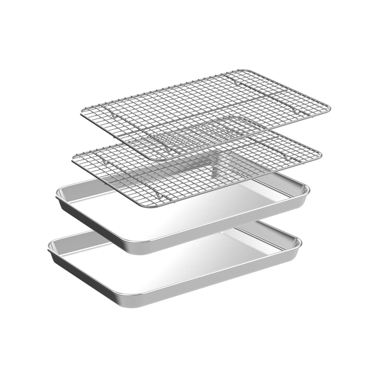 Quarter Sheet Pan with Cooling Rack Set [2 Baking Sheets + 2 Baking Racks], CEKEE Stainless Steel Cookie Sheets for Baking and Wire Rack - Rust & Warp Resistant & Nonstick, Size 12 x 9.8 x 1 Inch