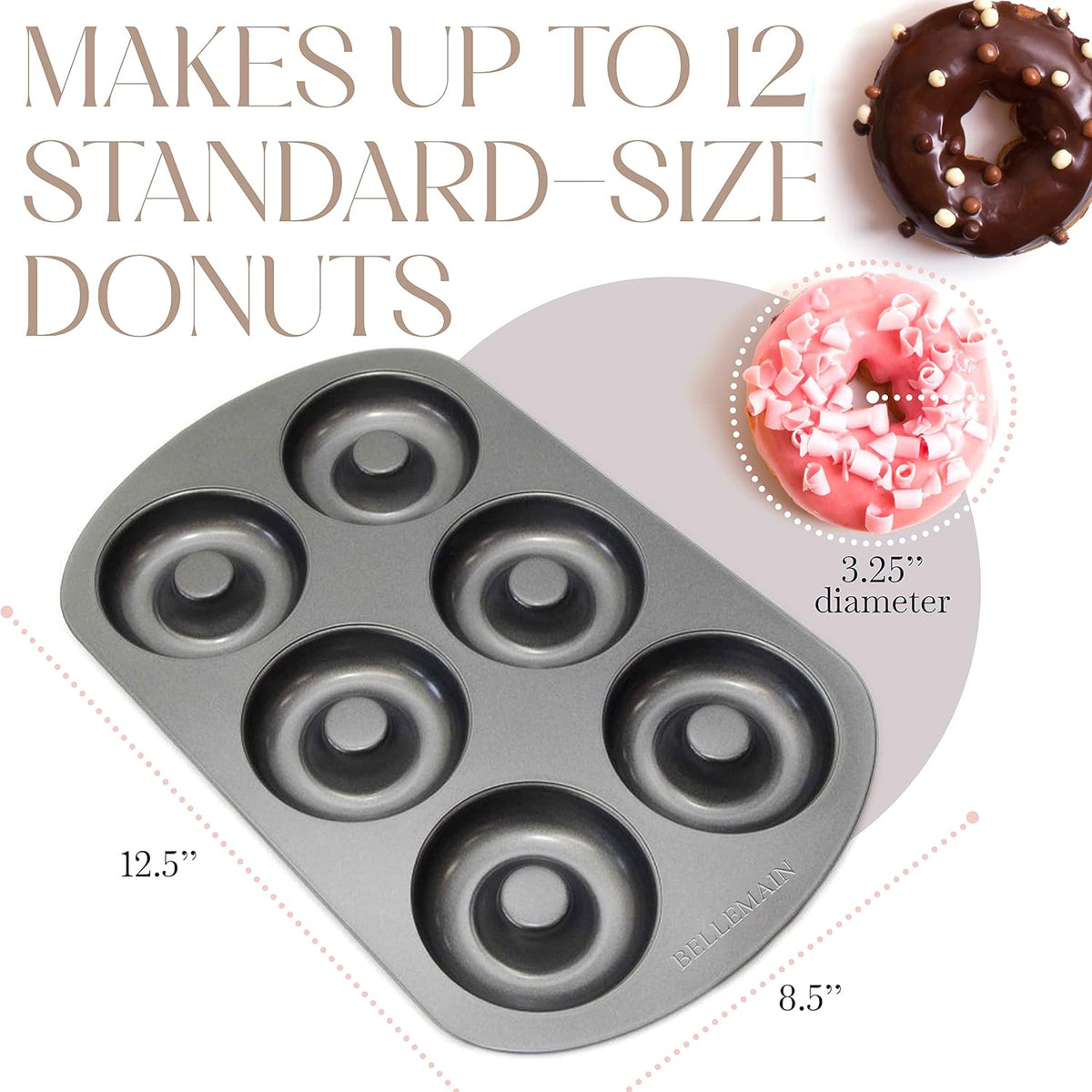 Bellemain Nonstick Donut Pan for Baking, 6-Cavity Stainless Steel - 2 pack