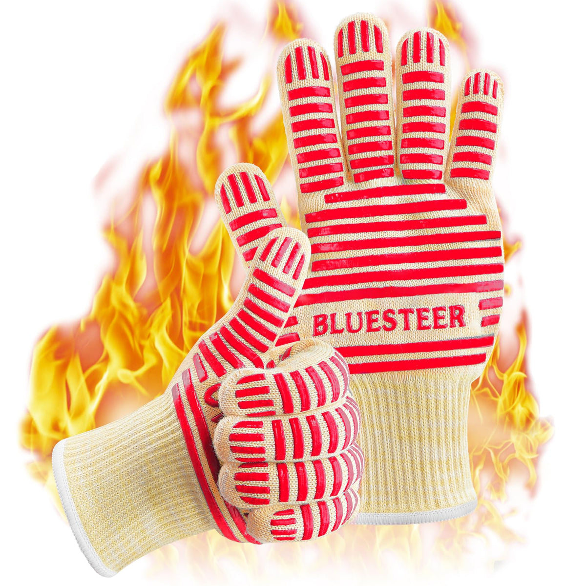 Heat Resistant Oven Gloves with Fingers, Heat Proof Gloves Oven Mitts