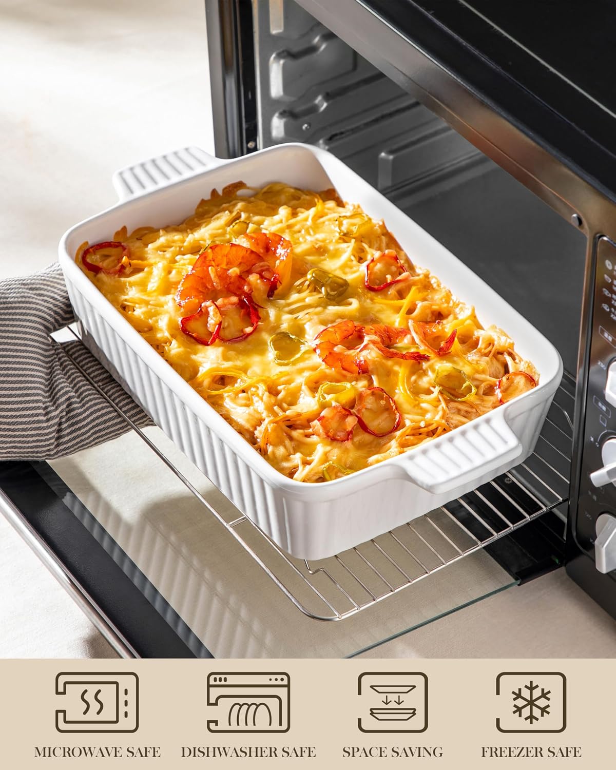 MALACASA 4.4QT Ceramic Casserole Dishes for Oven, 9x13 Baking Dishes, White