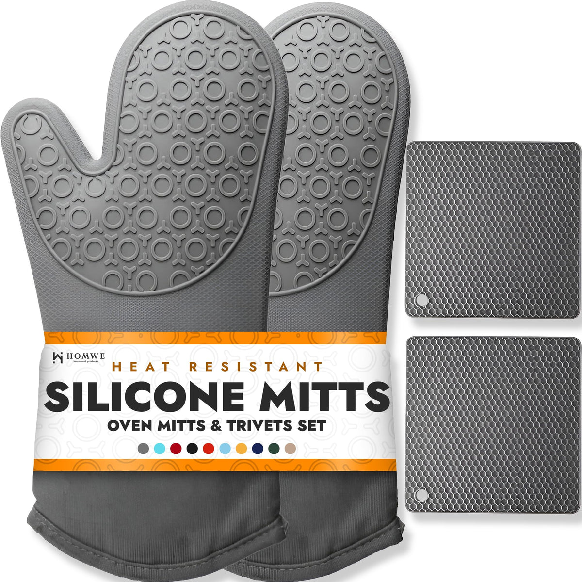 BPA-Free Silicone Oven Mitts Ultra Heat Resistant up to 500°F - Oven Mitts with Thick Cotton Liner - Long Slip Resistant Pot Holders, Flexible Oven Gloves - Black 13.7"