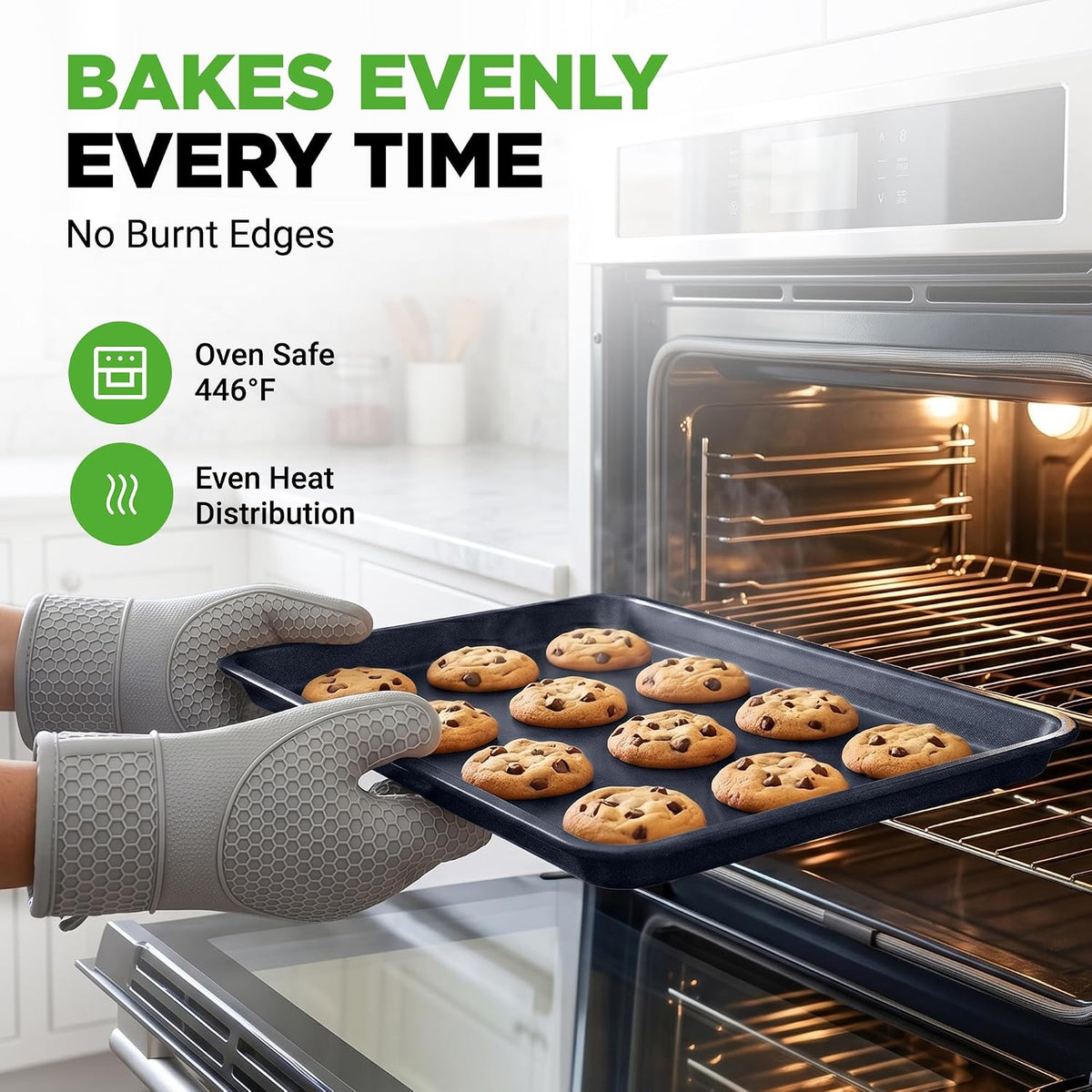 NutriChef Non-Stick Cookie Sheet Baking Pans, 2-Piece Oven Baking Trays w/ Superior Nonstick Coating - 15" x 11" & 13" x 9" Sizes for Convenient Roasting & Baking - Dishwasher Safe