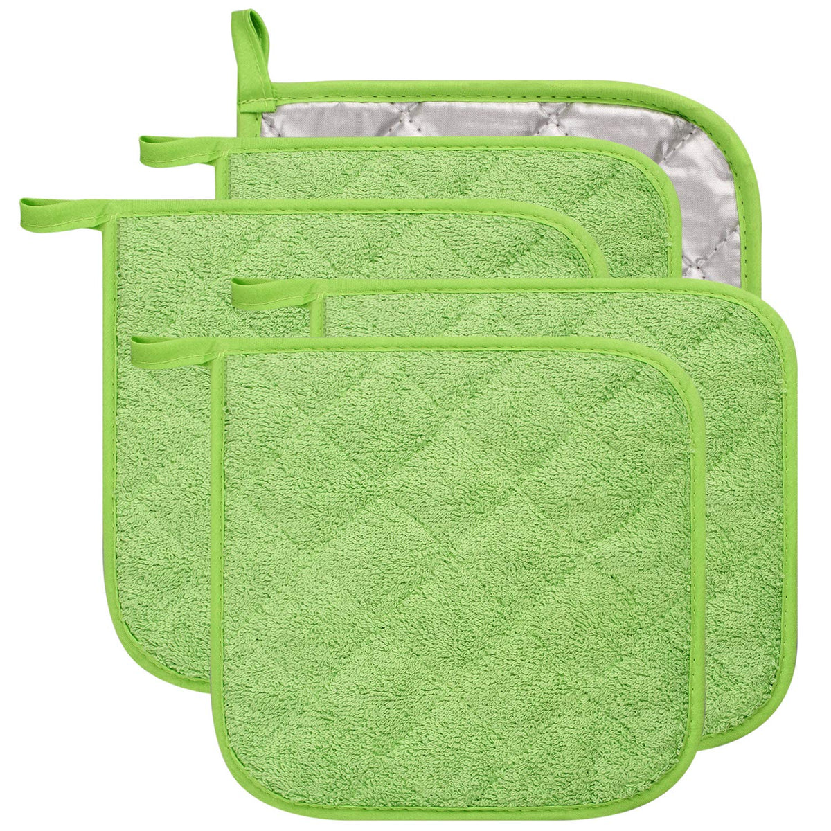100% Cotton Kitchen Everyday Basic Terry Pot Holder Heat Resistant Coaster Potholder for Cooking and Baking Set of 5 Brown