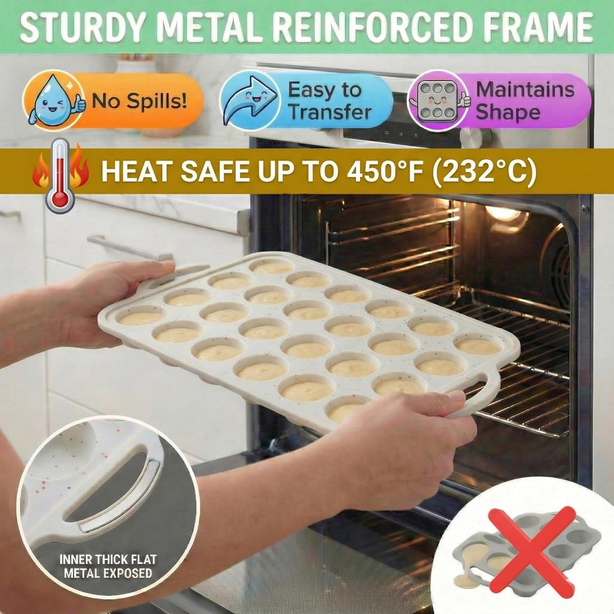 Silicone Muffin Pans, 2-Pack Regular 12 Cup & Mini 24 Cup, BPA-Free