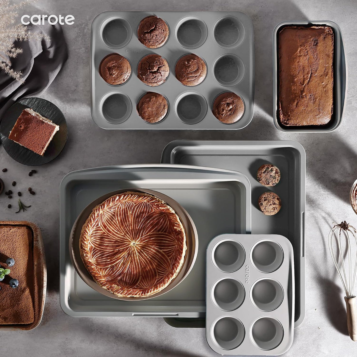 CAROTE 7-Piece Baking Pans Set, Nonstick Bakeware Sets, Gray & Blue