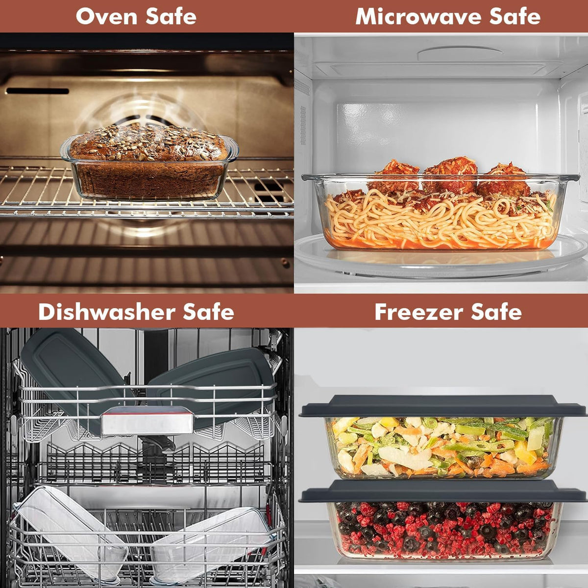 Razab (2 Pack Large 7.6 Cups / 1800 Ml / 1.9 Qt Glass Loaf Pans with Lids