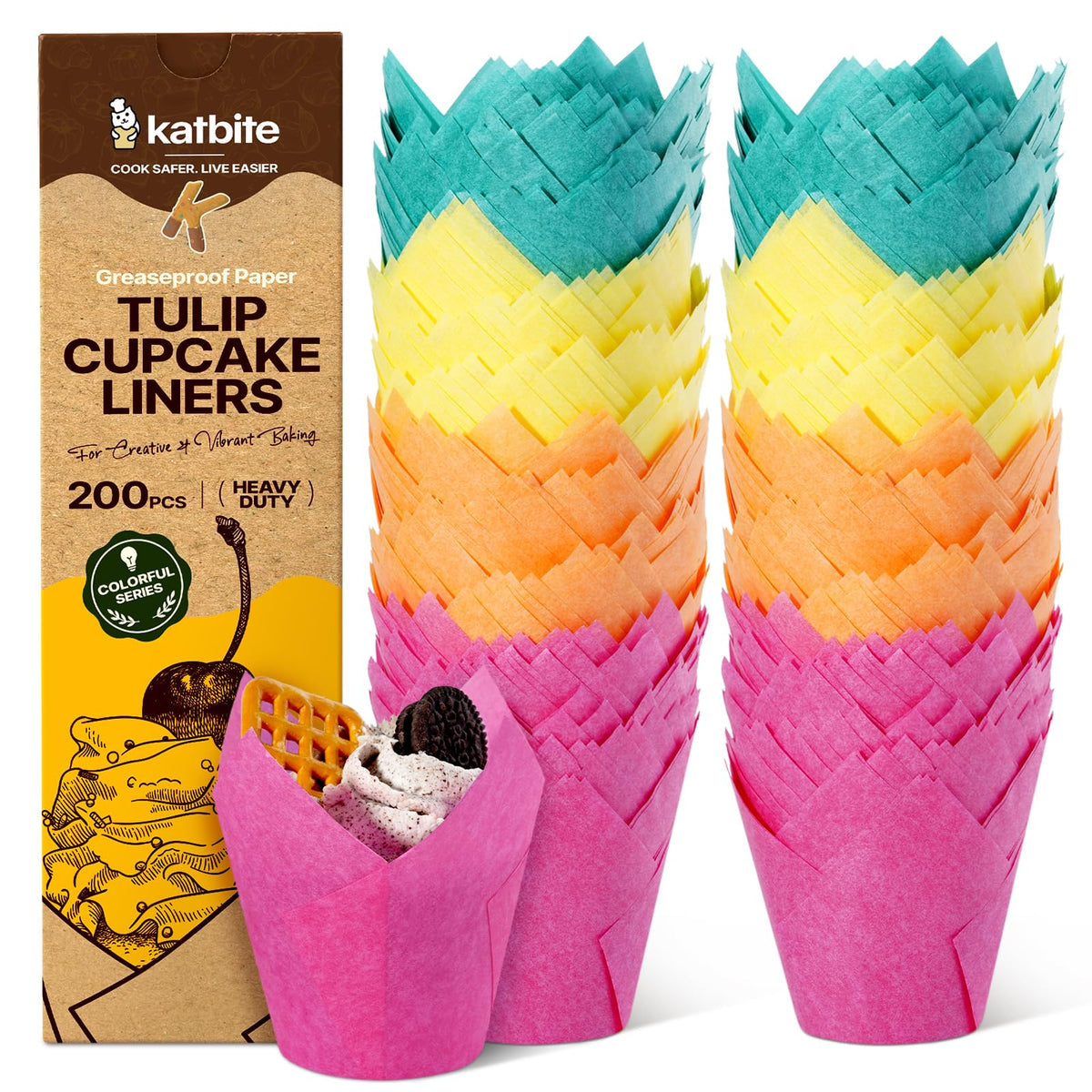 Katbite Tulip Cupcake Liners 200PCS, Muffin Baking Cups Holders