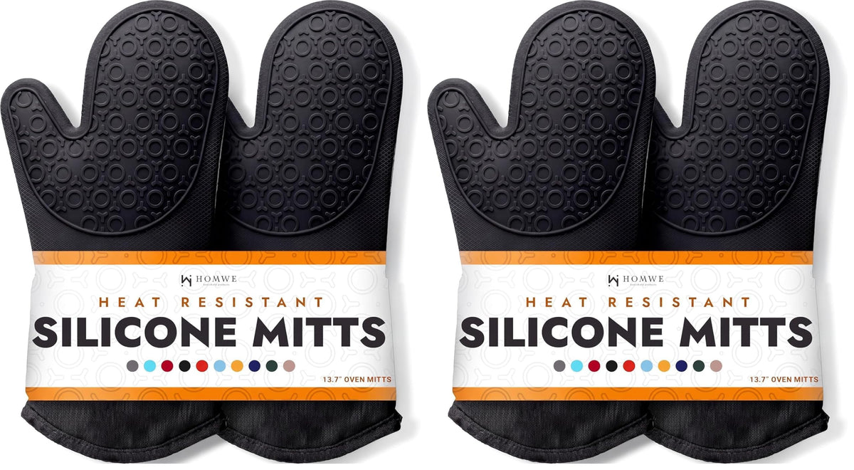 BPA-Free Soft Silicone Oven Mitts - Ultra Heat Resistant Oven Mitts with Thick Cotton Liner - Extra Long Slip Resistant Pot Holders, Flexible Oven Gloves