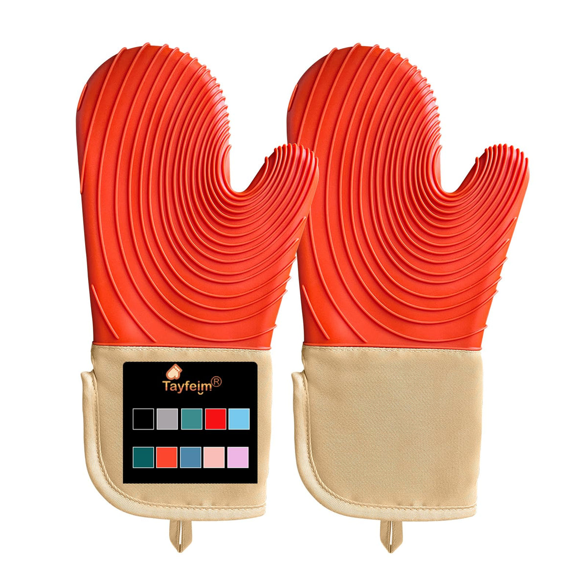 Silicone Oven Mitts-13.6 in Extended Oven Mitts Heat Resistant 500F, Oven Gloves with Soft Liner Good Grippy BPA-Free Easy to Clean Flexible-Oven Mits Set for Cooking Baking Grilling BBQ
