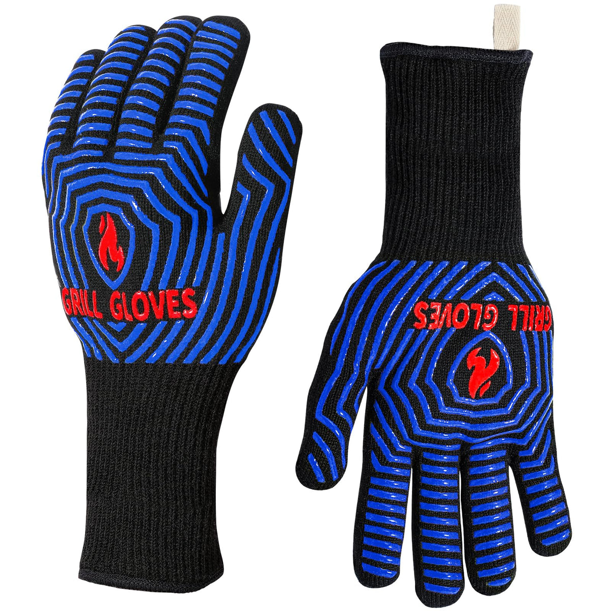 QUWIN BBQ Gloves, 1472°F Heat Resistant Grilling Gloves Silicone Non-Slip Oven Mitts, Kitchen Gloves for BBQ, Grilling, Cooking, Baking(One Size Fits Most, Black)- 1 Pair