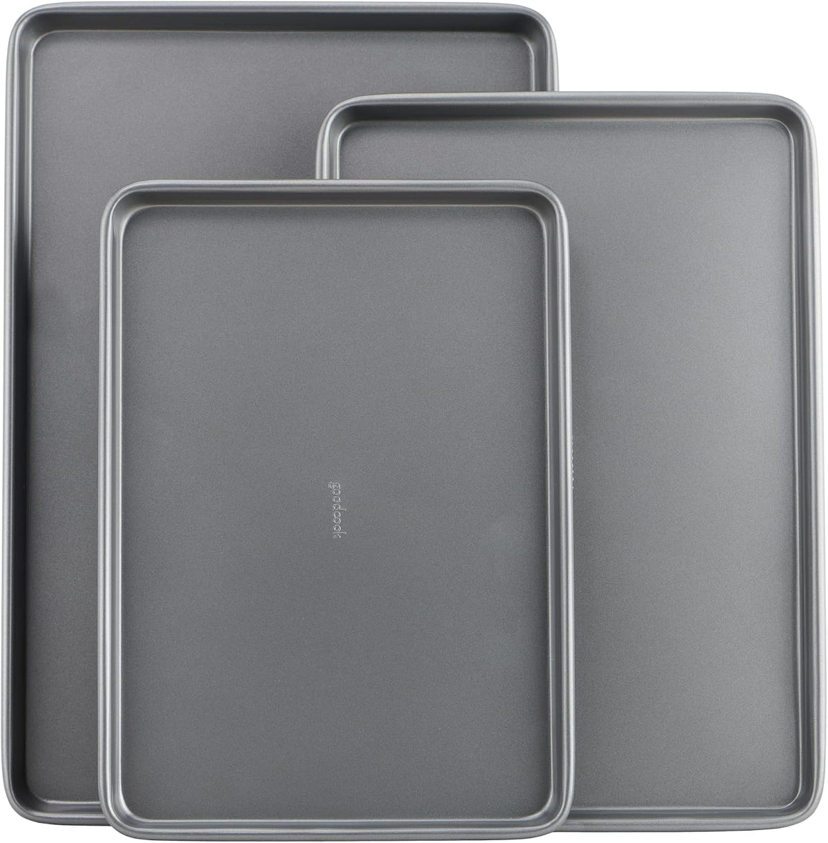 GoodCook Everyday Nonstick Baking Sheet Set, 3 Pack Includes Small (13×9) Medium (15×1) and Large (17×11) Pans Carbon Steel Construction Cookie Sheets Bakeware Set, Gray