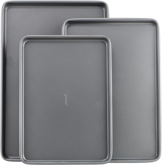 GoodCook Everyday Nonstick Baking Sheet Set, 3 Pack Includes Small (13×9) Medium (15×1) and Large (17×11) Pans Carbon Steel Construction Cookie Sheets Bakeware Set, Gray