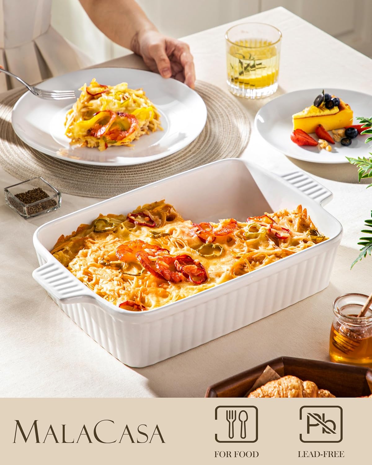 MALACASA 4.4QT Ceramic Casserole Dishes for Oven, 9x13 Baking Dishes, White