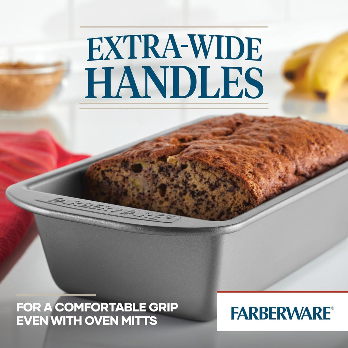 Farberware Nonstick Bakeware Bread and Meat Loaf Pan Set for Baking, Gray