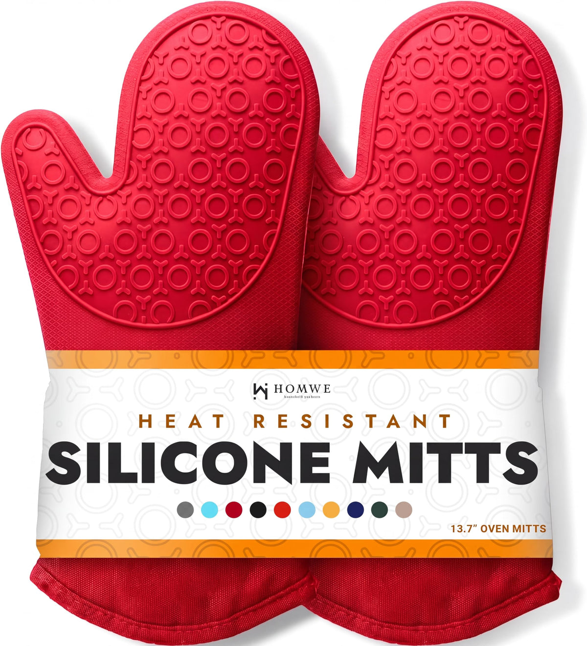 BPA-Free Silicone Oven Mitts Ultra Heat Resistant up to 500°F - Oven Mitts with Thick Cotton Liner - Long Slip Resistant Pot Holders, Flexible Oven Gloves - Black 13.7"