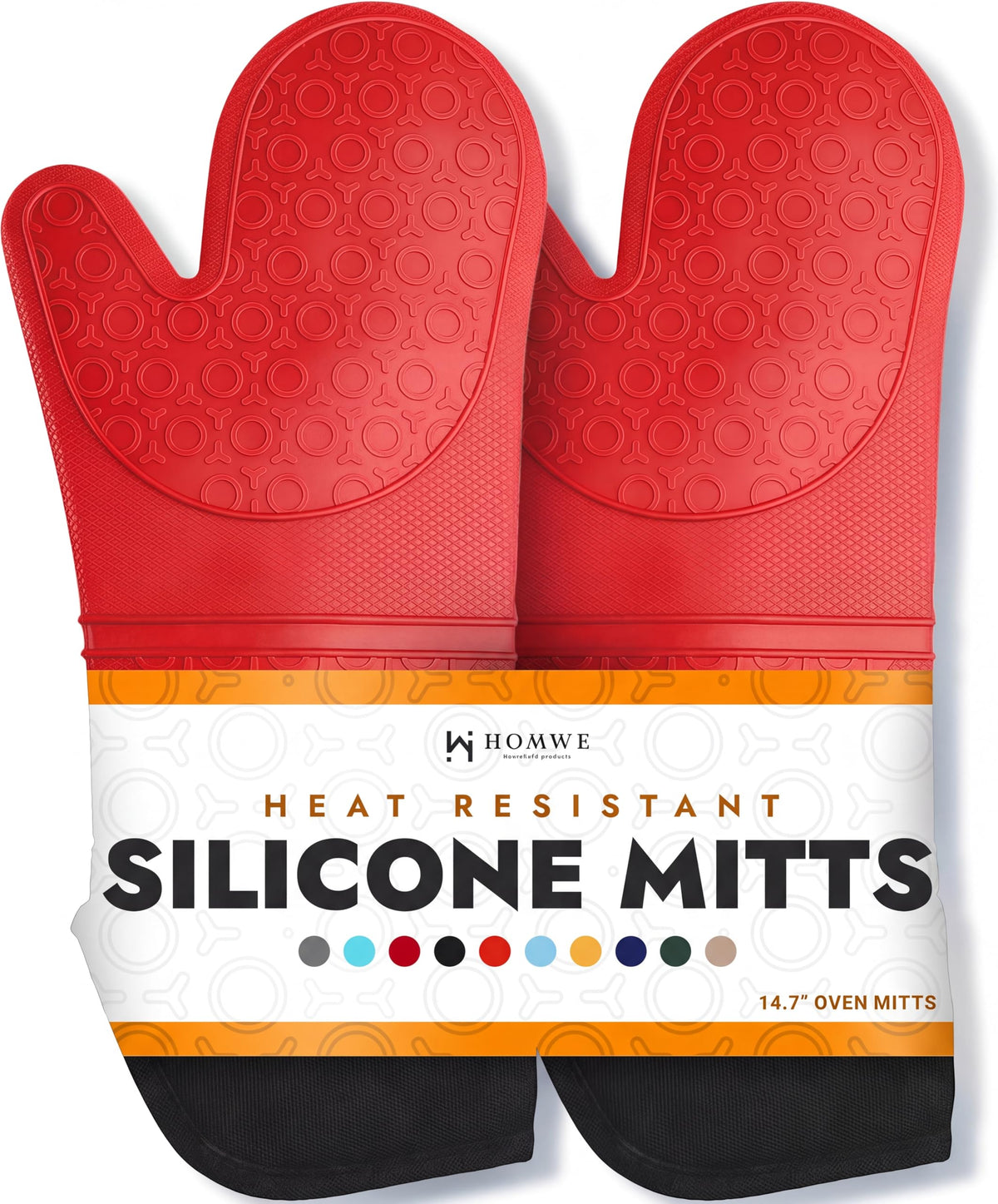 BPA-Free Silicone Oven Mitts Ultra Heat Resistant up to 500°F - Oven Mitts with Thick Cotton Liner - Long Slip Resistant Pot Holders, Flexible Oven Gloves - Black 13.7"