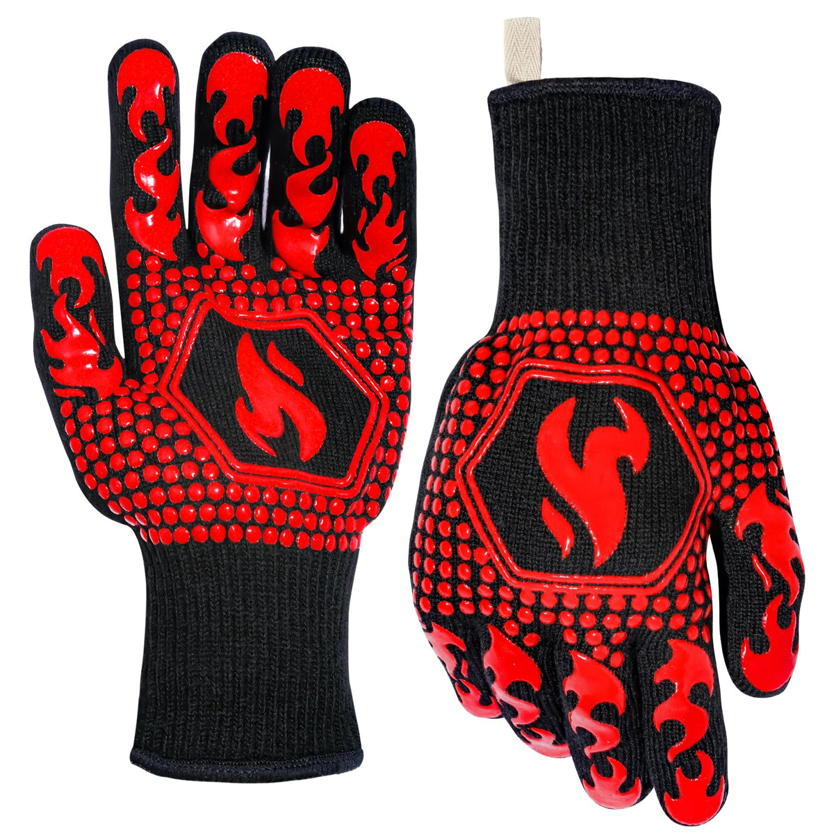 QUWIN BBQ Gloves, 1472°F Heat Resistant Grilling Gloves Silicone Non-Slip Oven Mitts, Kitchen Gloves for BBQ, Grilling, Cooking, Baking(One Size Fits Most, Black)- 1 Pair