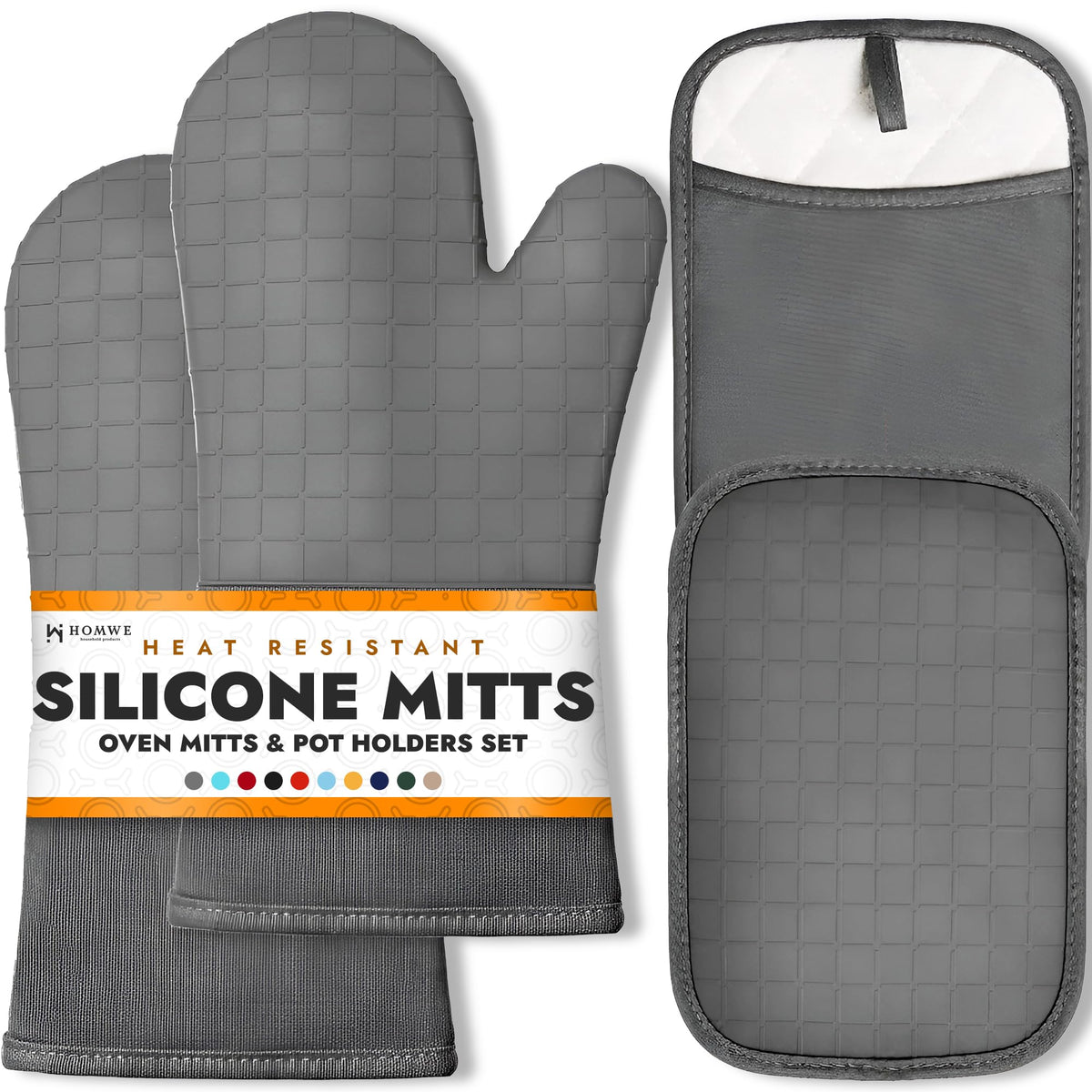 BPA-Free Soft Silicone Oven Mitts - Ultra Heat Resistant Oven Mitts with Thick Cotton Liner - Extra Long Slip Resistant Pot Holders, Flexible Oven Gloves