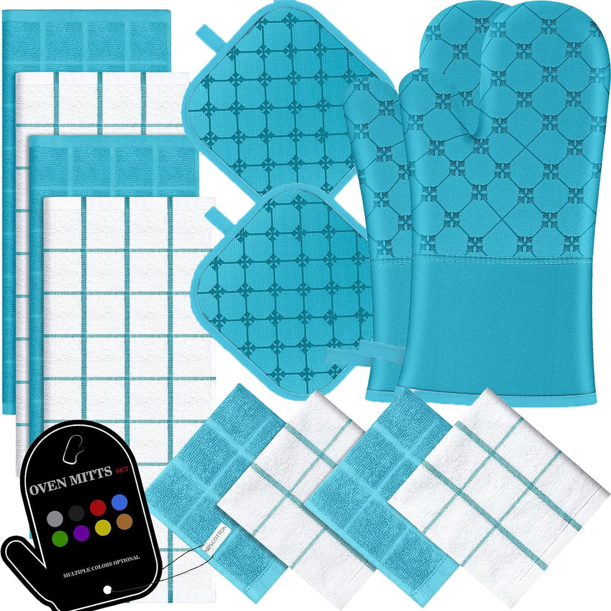 Oven Mitts Kitchen Towels Dishcloths with Pot Holders Sets 12PCS, Dish Towels Sets, Oven Gloves Pot Pads Heat Resistant 500 Degrees with Non-Slip Silicone Surface for Cooking Baking Grilling-Grey